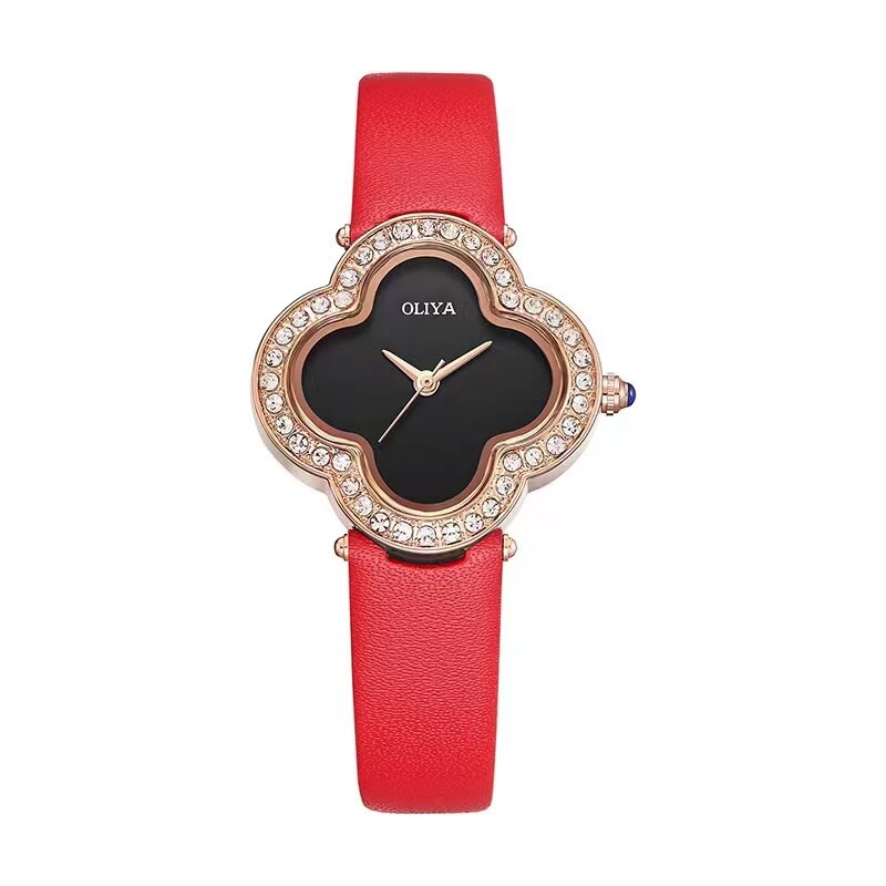 Lucky Girl Watch Leather Strap Diamond Craft Ladies Gift Hope Faith Pearl shell Ladies Quartz Watch Montres pour femmes