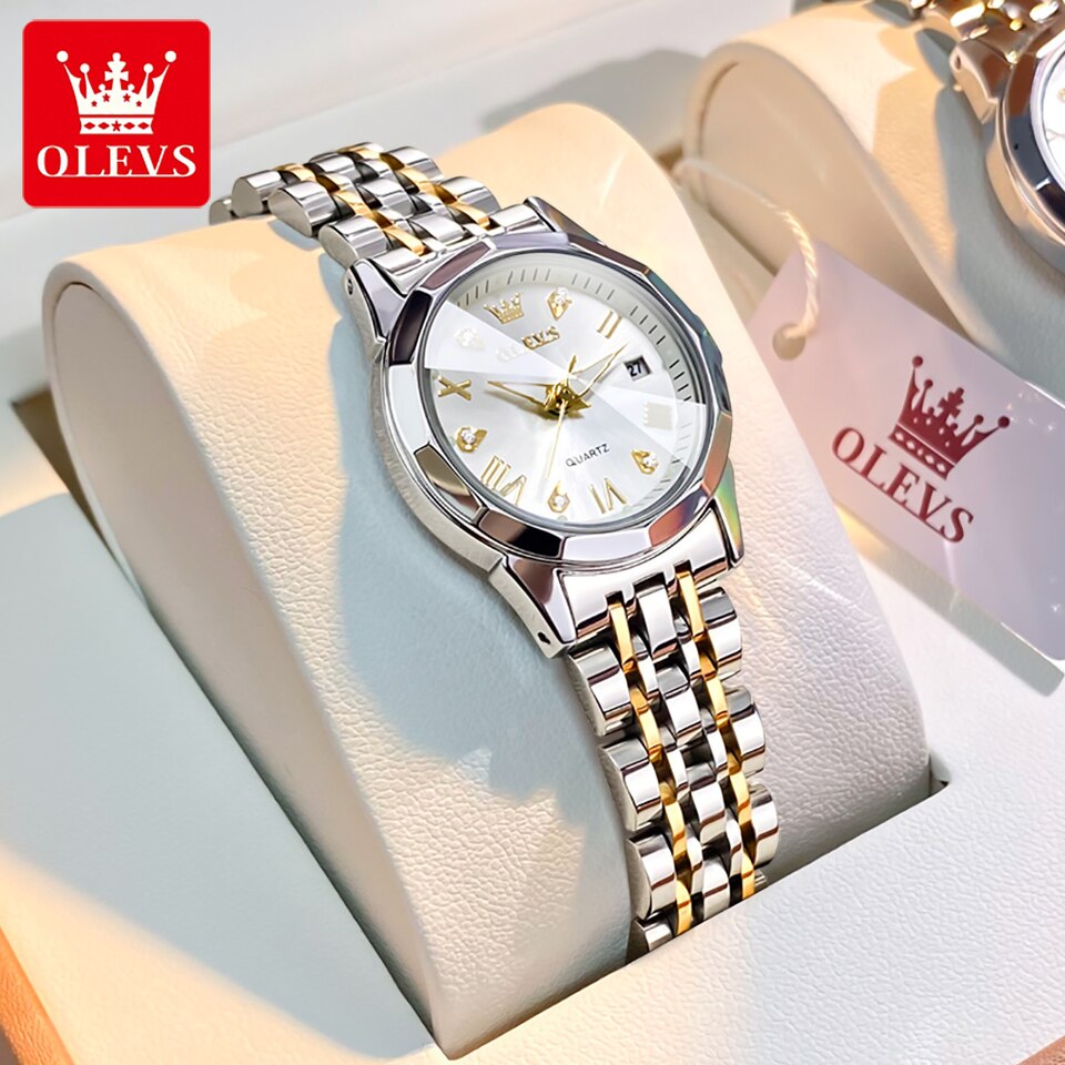 New Women Watches Elegant Rhombus Mirror Original Quartz Ladies Wristwatch Stainless Steel Waterproof Luminous New