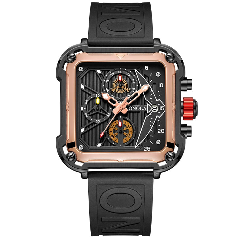 Men Unique Square Design Luxury Quartz Sports Tape Watches Men Waterproof