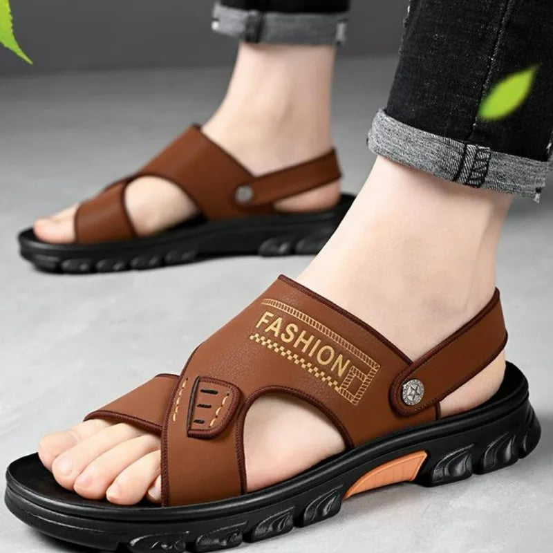 Sandals for Men Summer New Open Toe Youth Beach Shoes Classic Slippers Non-Slip Men's Comfortable Soft Bottom Flat Sandals