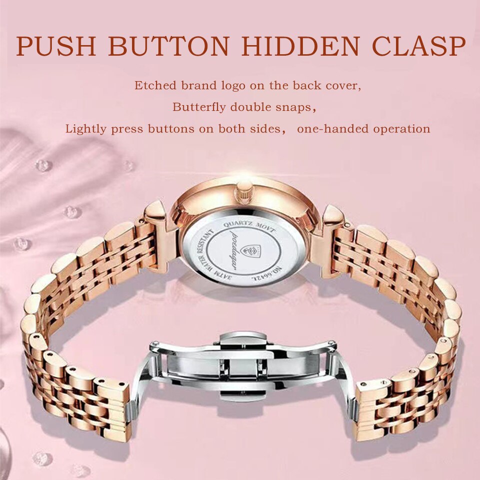 New Women Watch Rose Gold Fashion Quartz Watches Top Brand Luxury Ladies Wristwatch Waterproof Date Week Girlfriend Gift