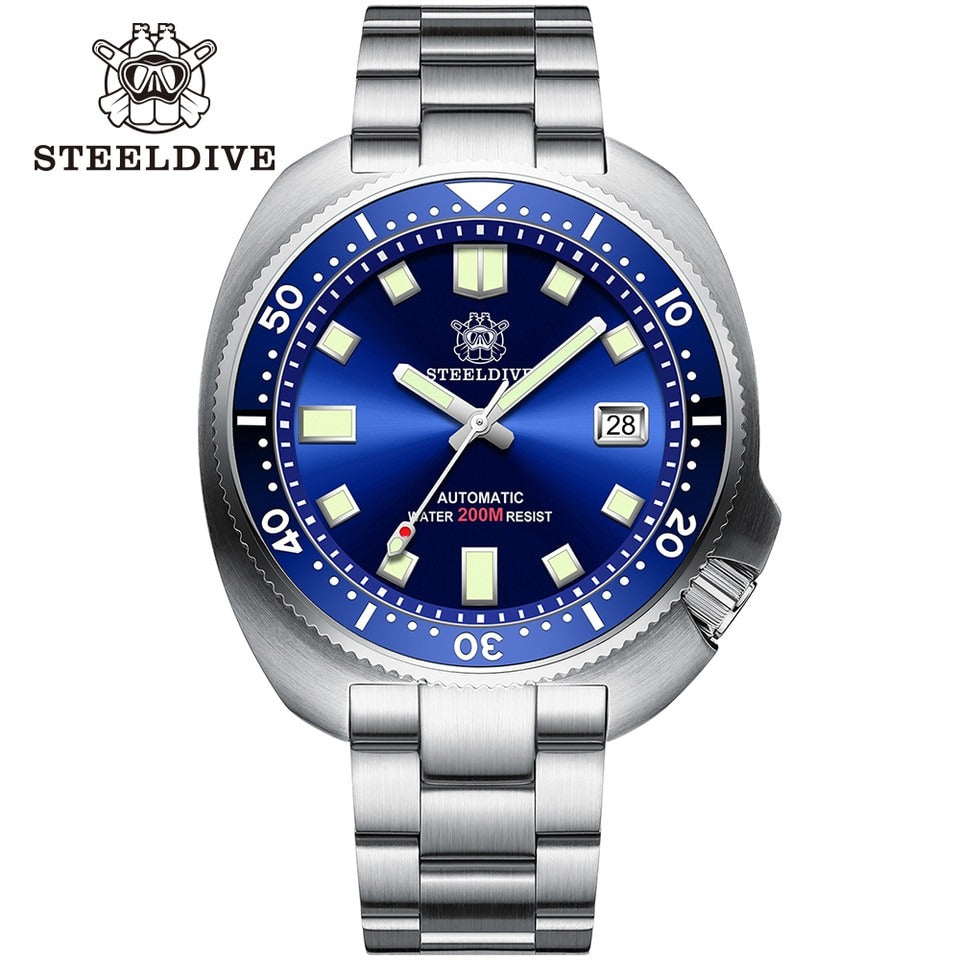 New Men SD1970 SteelDive Mechanical Watch Brand 44MM Men NH35 Dive Watch with Ceramic Bezel Watch SD1980 SS-Blue, China, NH35 Movt