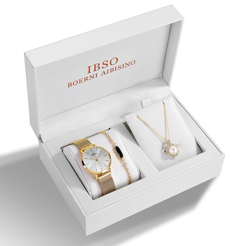 Women Quartz Watch Set Crystal Bracelet Necklace Watch Sets Female Jewelry Set Silver Set Watch Valentine's Day Gift