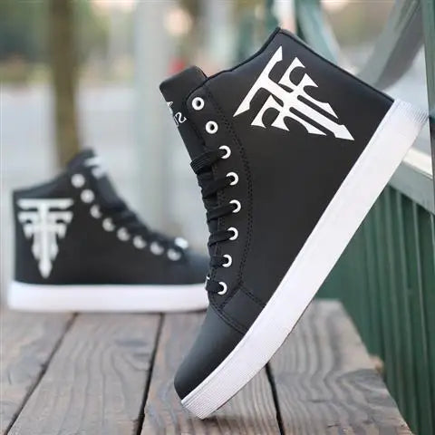 Leather Men Canvas Shoes Autumn High-Top Casual Shoes for Men Non-Slip Student Male Sneakers New Winter Footwear