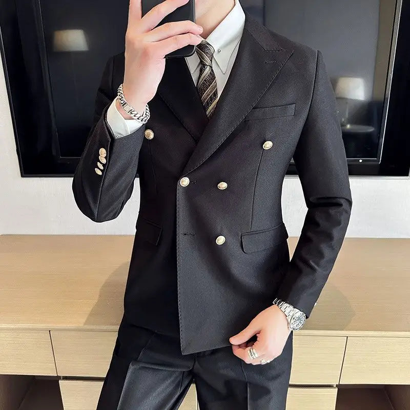 New Men Business Double Breasted Dress Blazer Classic Fashionable Promotion Coat High Quality Black Blazer, 2XL