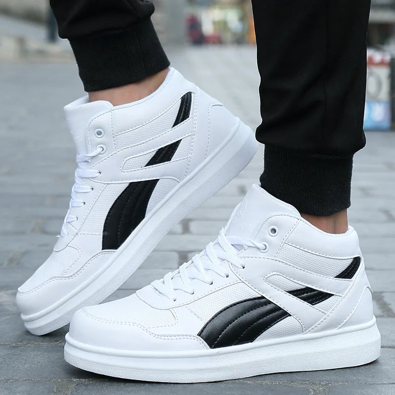 Trendy Brand Couples Skateboard Sneakers Leather High Top Mens White Casual Shoes Platform Anti-slip Male Casual Sneakers