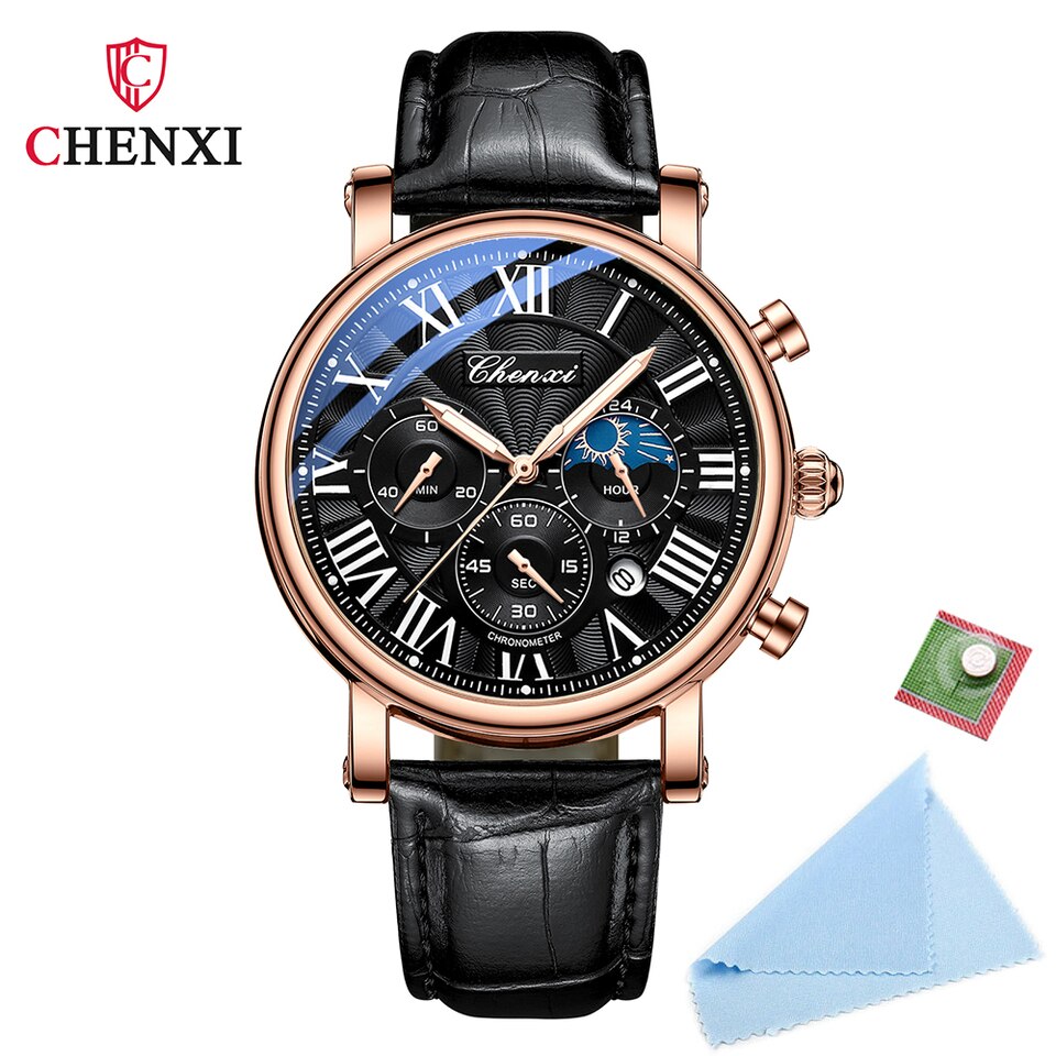 New Watches Men Top Brand Luxury Leather Strap Date Quartz Clock Male Waterproof Chronograph Men Watch Business Fashion