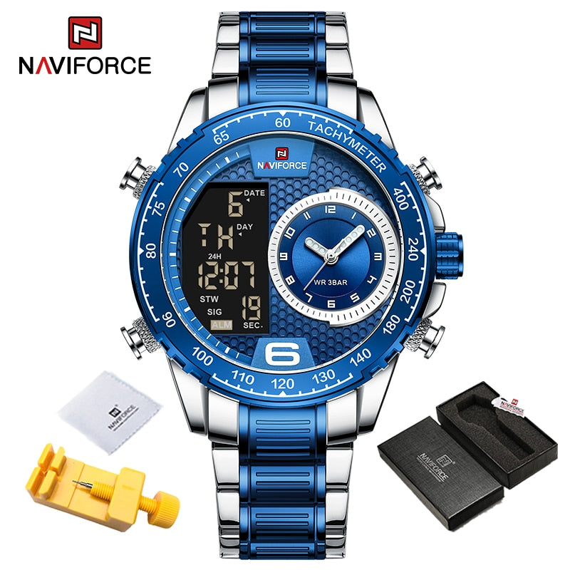 NAVIFORCE Luxury Brand New Watch for Men Stainless Steel Dual Display Quartz Wrist Watches Waterproof Military Sports Male Clock