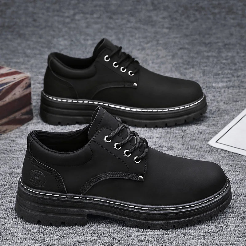 New Fashion Work Shoes Spring Autumn Lace up Leather Shoes Brand Comfy Office Style Leisure Walk Oxfords Men Casual Shoes