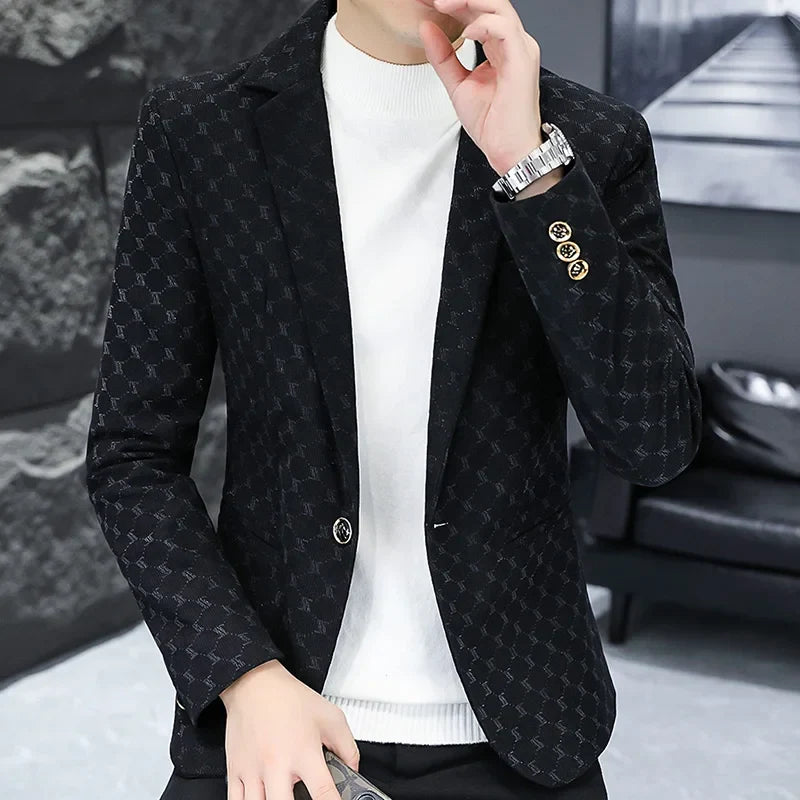 New Autumn Brand Men Jacket High Quality Business Casual Blazer black, Asian 4XL is Eur XXL