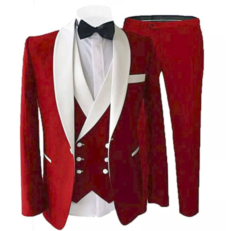 New Tailor Made Royal Blue Men Suit Groom Tuxedos Peak Lapel Best Man Suits Mens Wedding Suits (Jacket+Pants+Vest) Red, XS