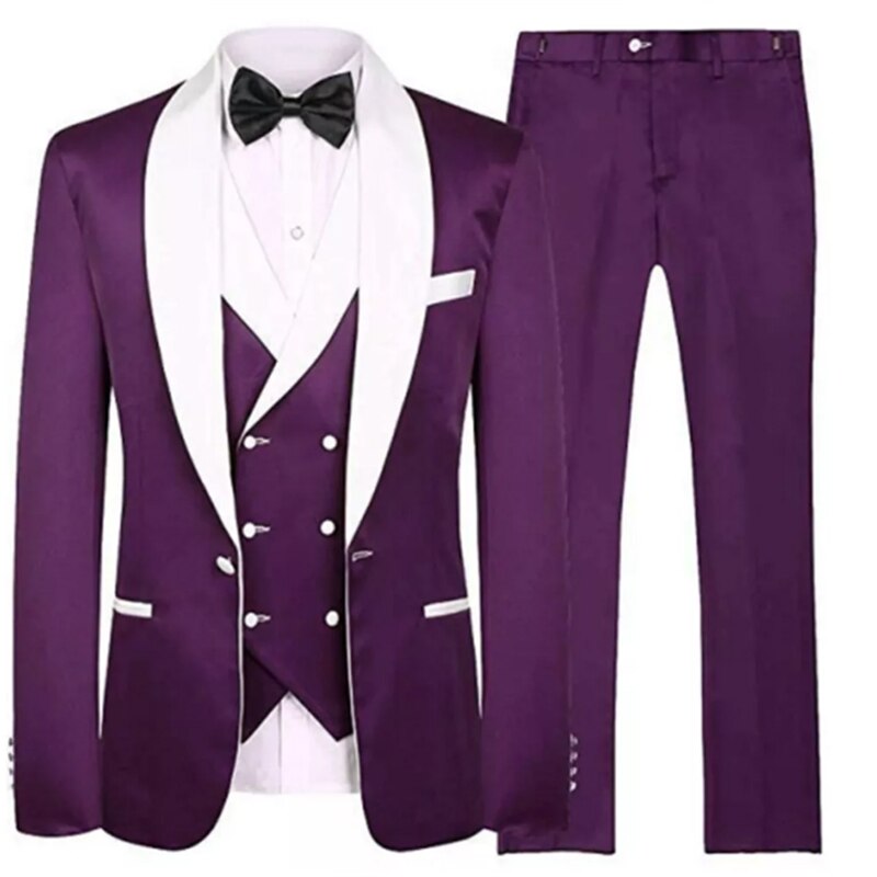 New Tailor Made Royal Blue Men Suit Groom Tuxedos Peak Lapel Best Man Suits Mens Wedding Suits (Jacket+Pants+Vest) Purple, XS