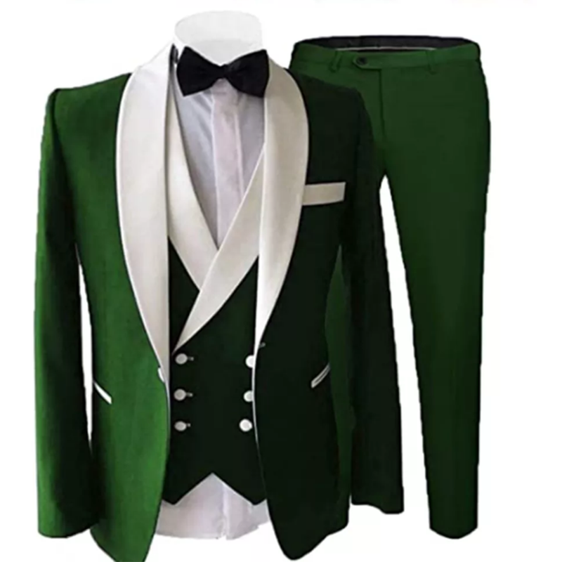 New Tailor Made Royal Blue Men Suit Groom Tuxedos Peak Lapel Best Man Suits Mens Wedding Suits (Jacket+Pants+Vest) Green, XS