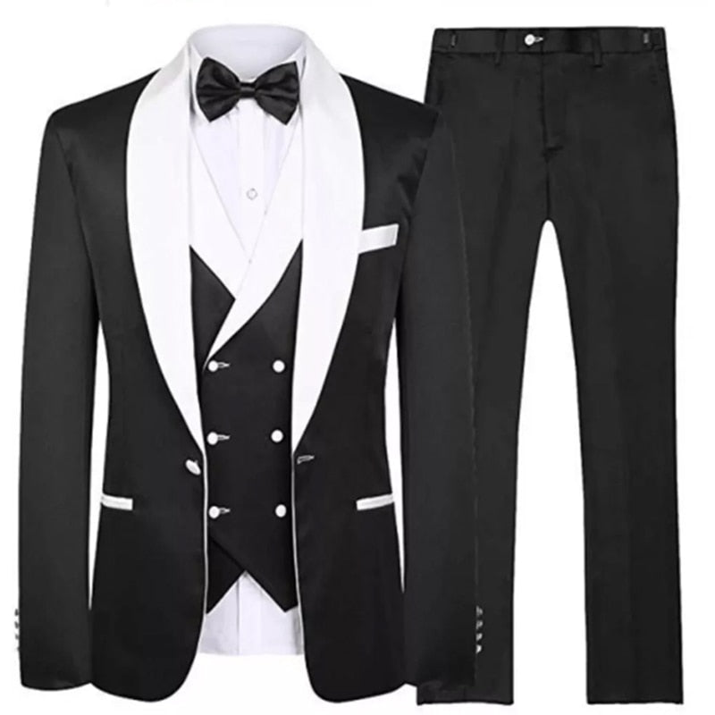 New Tailor Made Royal Blue Men Suit Groom Tuxedos Peak Lapel Best Man Suits Mens Wedding Suits (Jacket+Pants+Vest) Black, XS