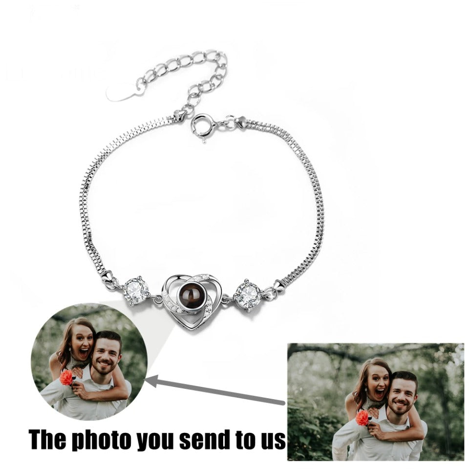 EthShine New 925 Sterling Silver Custom Bracelet Photo Projection Heart Bracelet Personalized Bangles Jewelry Birthday Gift