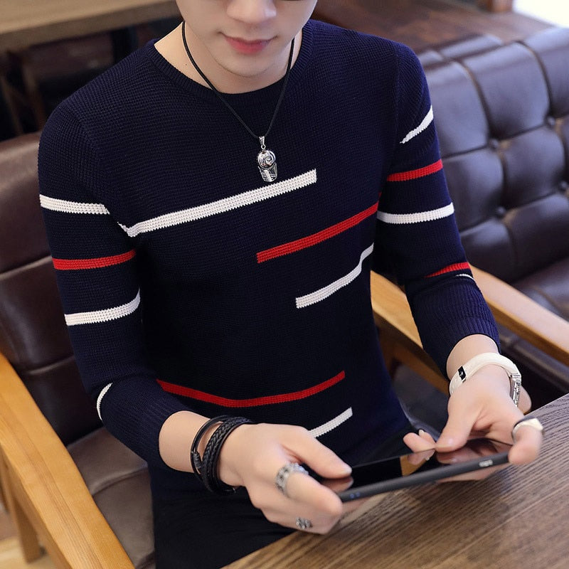 Men Casual O Neck Pullovers Sweater Men Winter Warm Clothes Korea Long Sleeve Knitted Sweater Pull Homme 3XL 836-navy, M