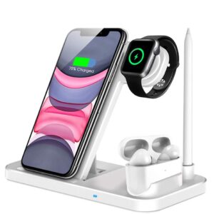 New 15W Qi Fast Wireless Charger Stand For iPhone 11 12 X 8 Apple Watch 4 in 1 Foldable Charging Dock Station for Airpods Pro iWatch