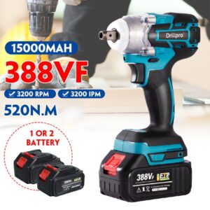 New 388vf 520N.M Brushless Cordless Electric Impact Wrench 1/2 inch Power Tools 15000mAh Li Battery Compatible Makita 18V Battery