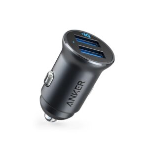 New Anker Car Charger Mini 24W 4.8A Metal Dual USB Car Charger PowerDrive 2 Alloy Flush Fit Car Adapter with Blue LED