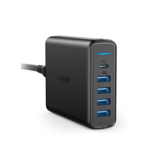 New Anker 60W phone charger Premium 5 Port Desktop charger with one 30W Port for Apple MacBook PowerIQ Ports for iPhone/Xiaomi