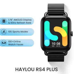 New HAYLOU RS4 Plus Smartwatch AMOLED Display 105 Sports Modes 10 day Battery Life Smart Watch  for Men Smart Watch for Women