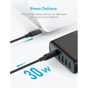 New Anker 60W phone charger Premium 5 Port Desktop charger with one 30W Port for Apple MacBook PowerIQ Ports for iPhone/Xiaomi