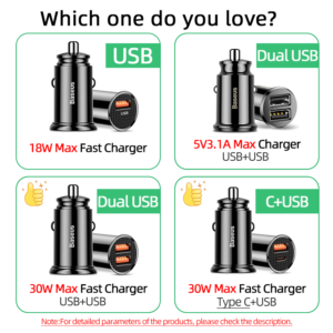 New Baseus 30W USB Car Charger Quick Charge 4.0 QC4.0 QC3.0 QC SCP 5A PD Type C 30W Fast Car USB Charger For iPhone Xiaomi Mobile Phone