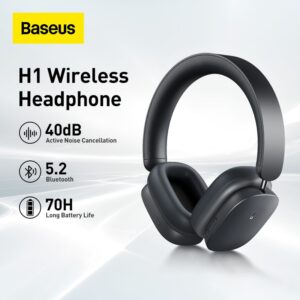 New Baseus H1 Hybrid 40dB Headphone ANC Wireless Headphones 4 mics ENC Earphone Bluetooth 5.2 40mm Driver HiFi Over the Ear Headsets 70H Time
