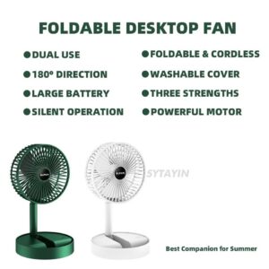 New 2 In 1 Foldable Telescopic Fan 3 Gear Portable Fan Usb Rechargeable Mini Folding Telescopic Low Noise Fan for Outdoor Household
